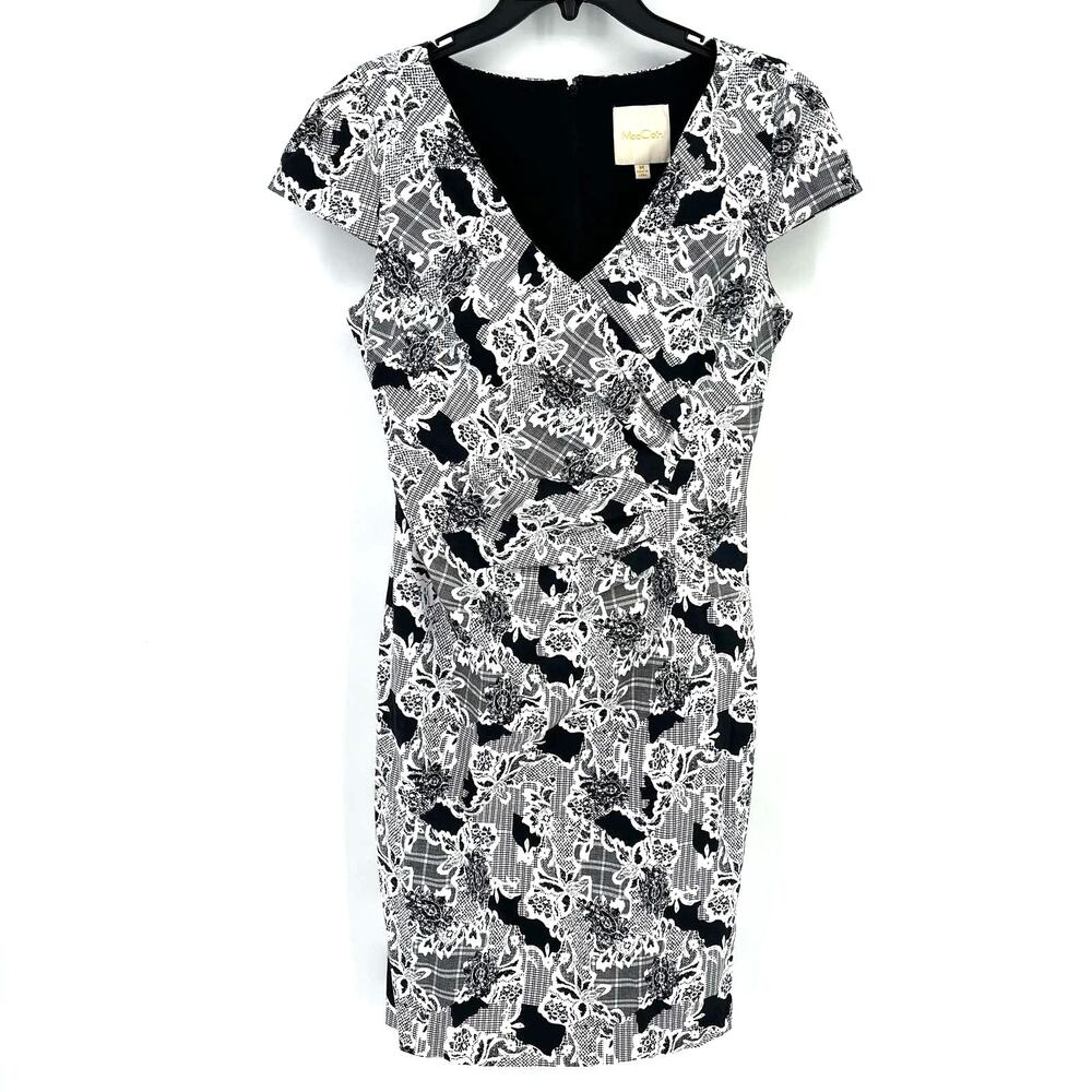 Modcloth Floral Lace Print Ruched Waist Wiggle Dress Womens Size Medium